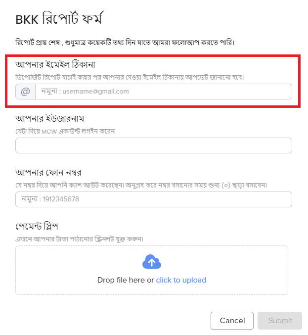 4. Please provide a valid email address so that we can send you an update about your pending deposit. Any valid email address can be used to receive the notification.